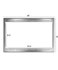 Stainless steel microwave trim kit bezel for Contoure RV-787S, showing front dimensions of 19 inches width, 12 and 3/4 inches height, and interior cutout measurements of 17 and 1/4 inches by 9 and 1/2 inches.